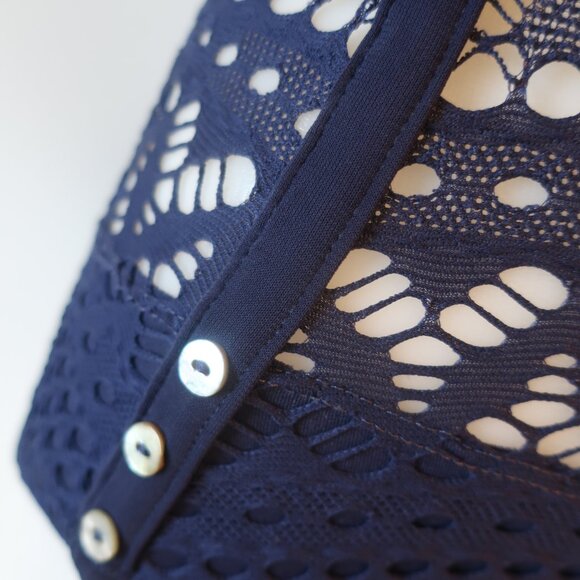 Womens Robin Piccone Navy Crochet 2Pc Set Cover-Up Short/M One Piece Swimsuit/8* - Picture 3 of 13